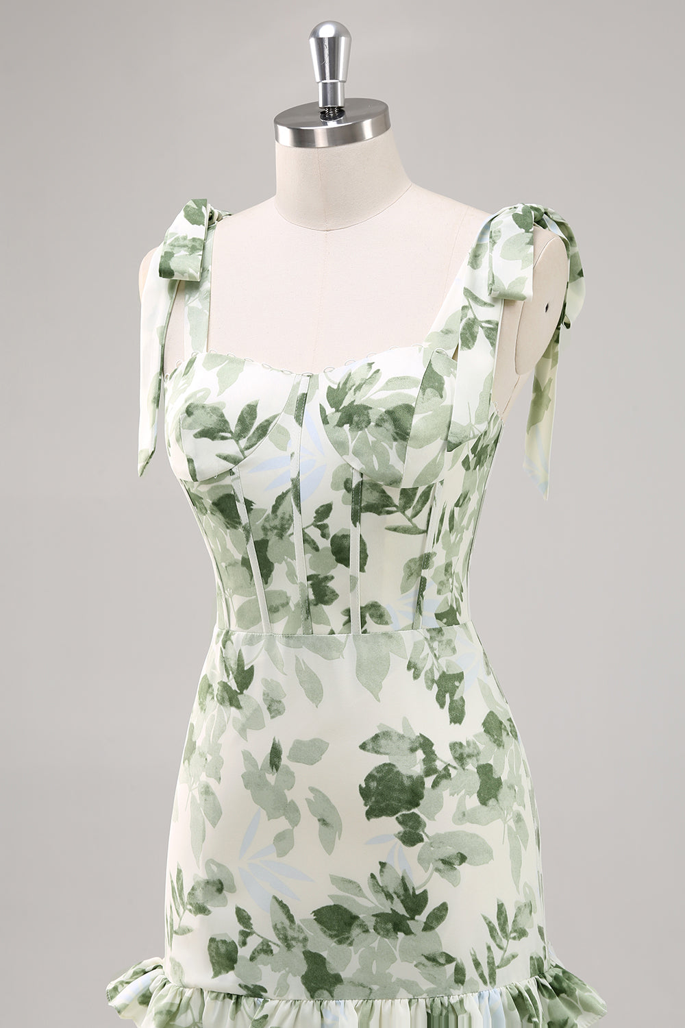 Green Flower A Line Square Neck Ruffled Long Bridesmaid Dress with Slit