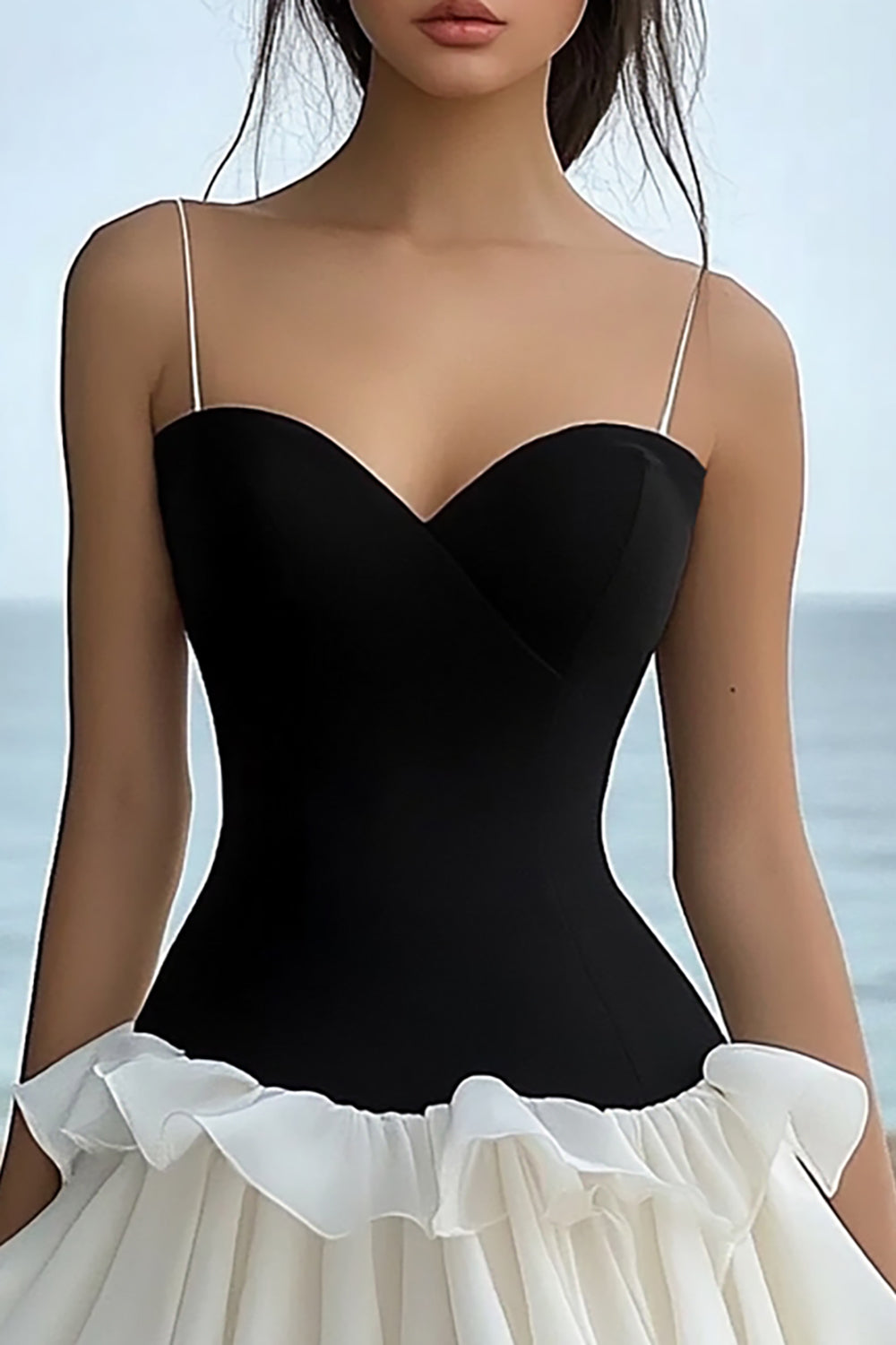 Black and White Sweetheart Short Graduation Dress with Ruffles