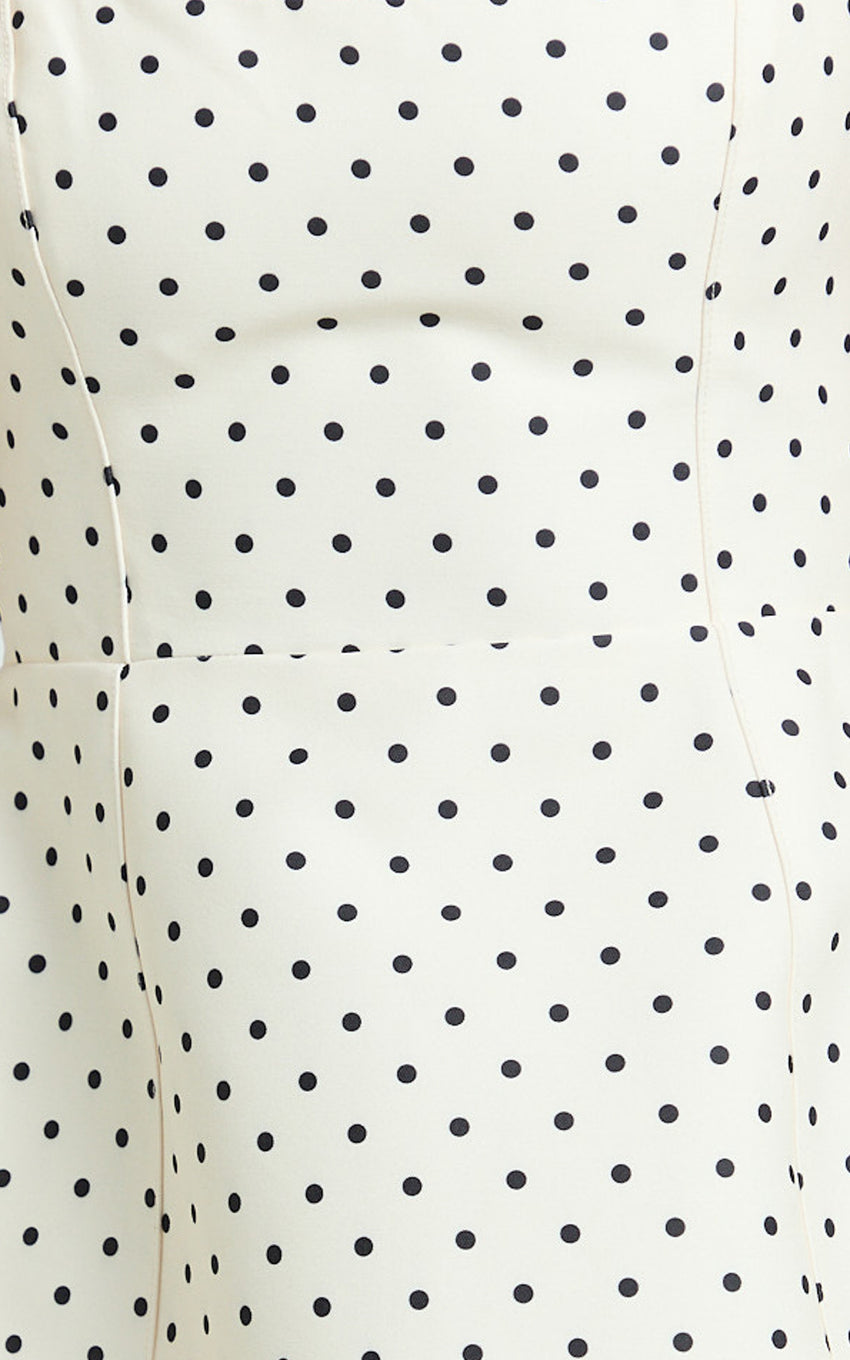 Carolina Mini Dress - Scoop Neck Panel Bodice Dress in White Polka Dot