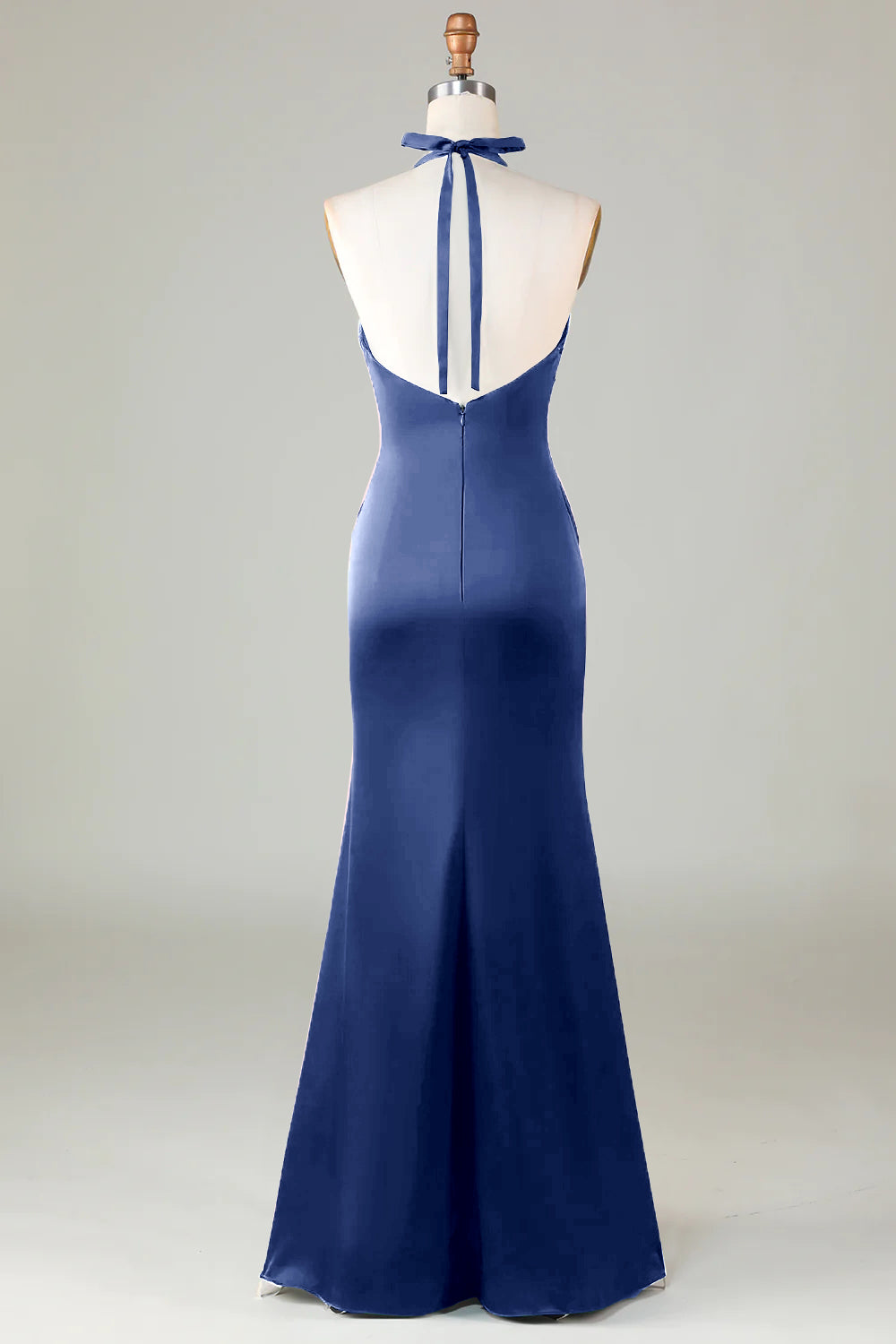 Burgundy Mermaid Halter Long Satin Bridesmaid Dress