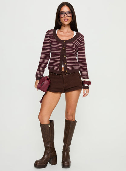 Aniha Top Glitter Knit Top Purple Stripe