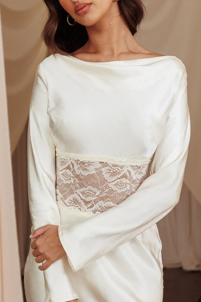 Loveland Lace Insert Cowl Back Dress Oyster