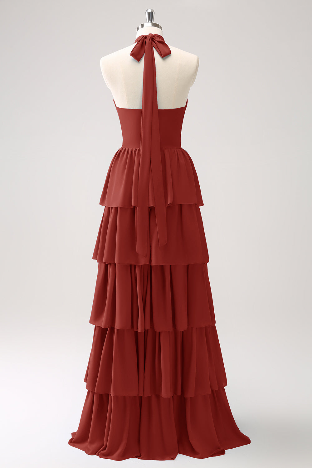 Dusty Blue Tiered Chiffon Bridesmaid Dress with Flower