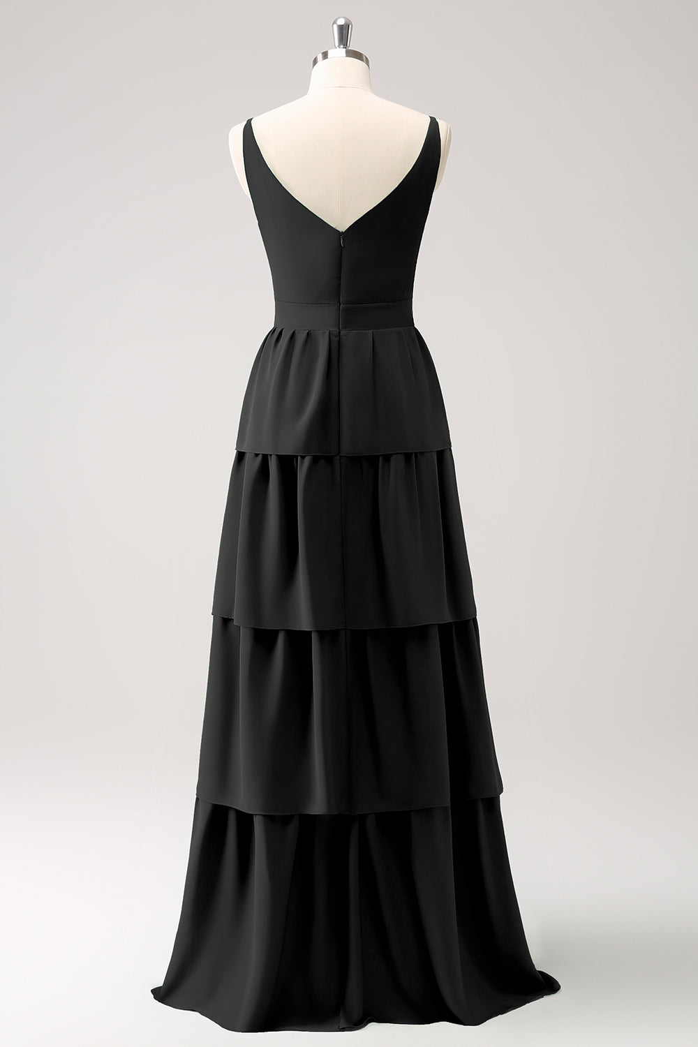 Royal Blue A Line V-Neck Tiered Long Bridesmaid Dress