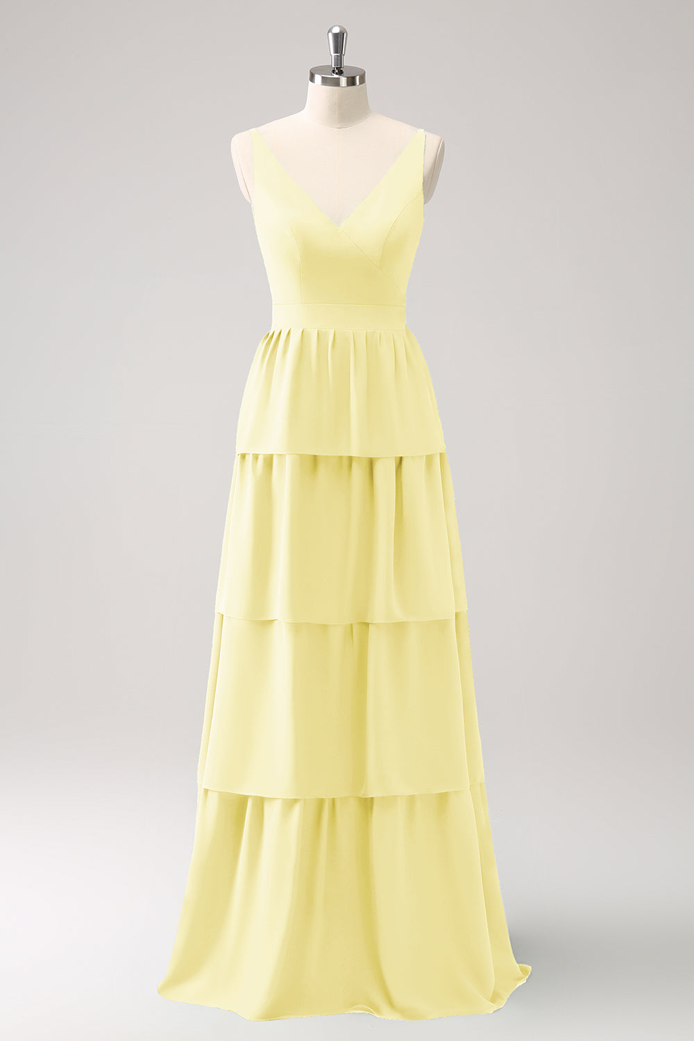 Royal Blue A Line V-Neck Tiered Long Bridesmaid Dress