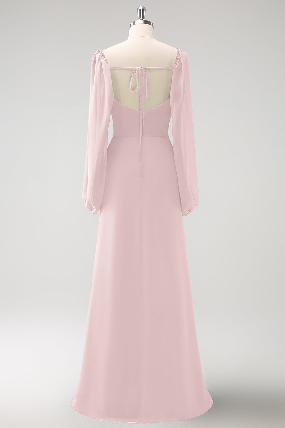 Eucalyptus Sheath Square Neck Chiffon Long Sleeves Long Bridesmaid Dress with Slit