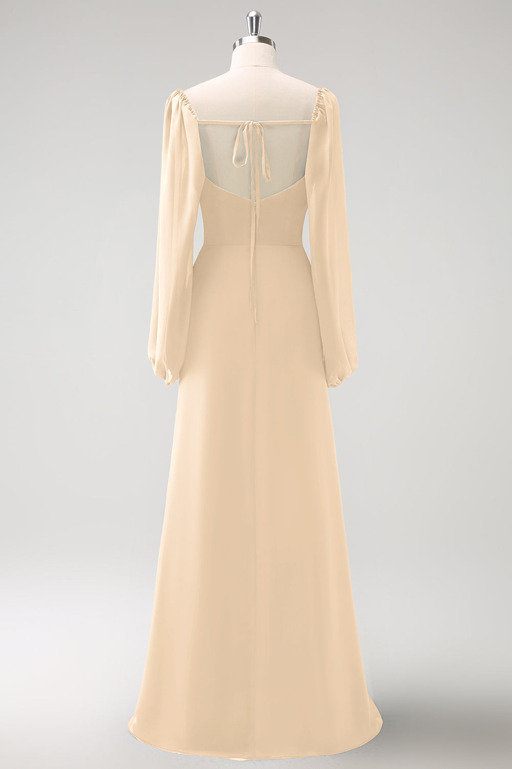 Eucalyptus Sheath Square Neck Chiffon Long Sleeves Long Bridesmaid Dress with Slit