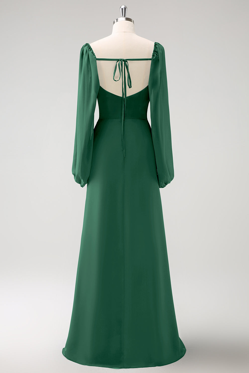 Eucalyptus Sheath Square Neck Chiffon Long Sleeves Long Bridesmaid Dress with Slit