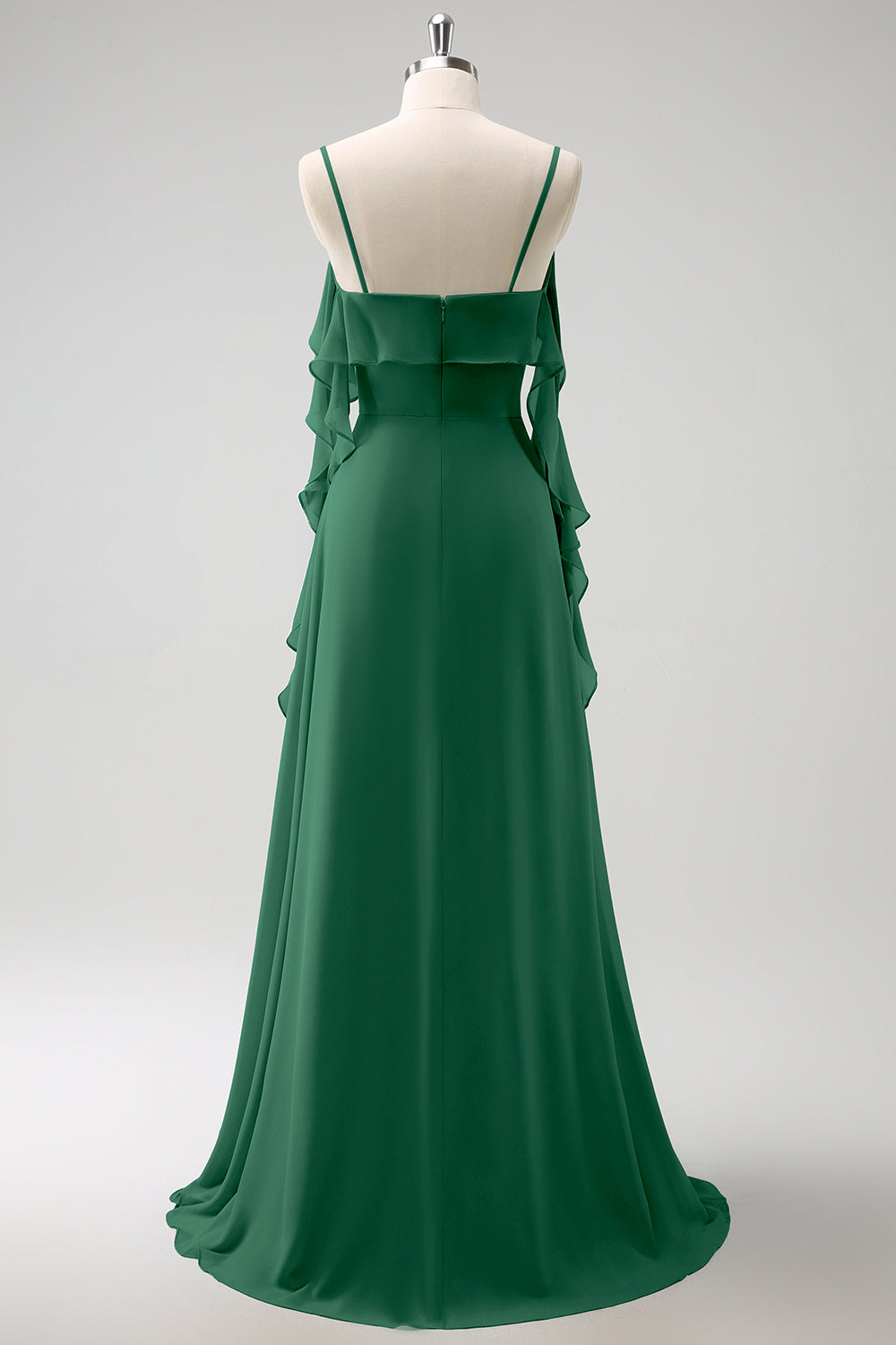 Eucalyptus A-Line Spaghetti Straps Chiffon Long Bridesmaid Dress with Slit