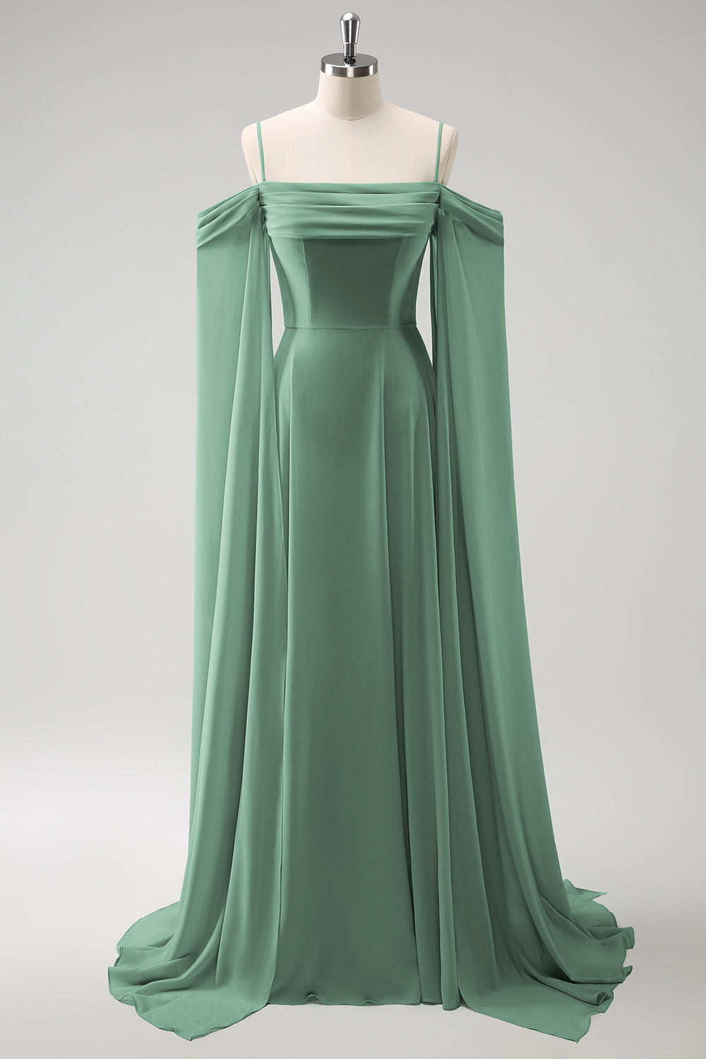 Blush Pink Cold Shoulder A-Line Long Bridesmaid Dress with Detachable Sleeves
