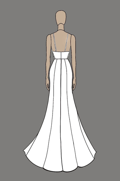 Simple Ivory Satin Sheath Wedding Dress with Slit