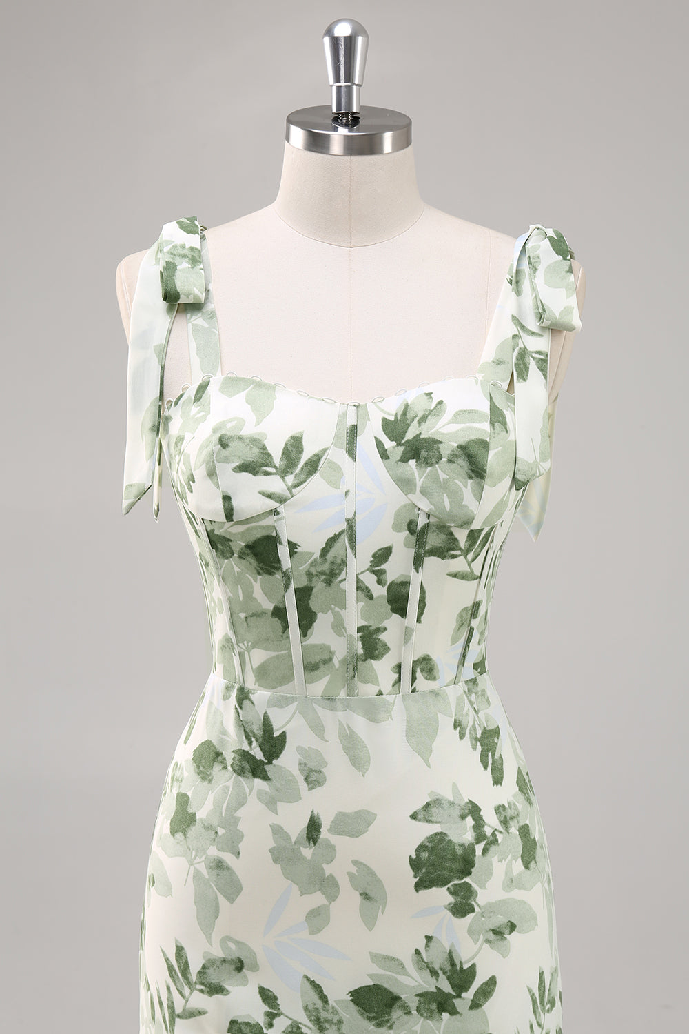 Green Flower A Line Square Neck Ruffled Long Bridesmaid Dress with Slit
