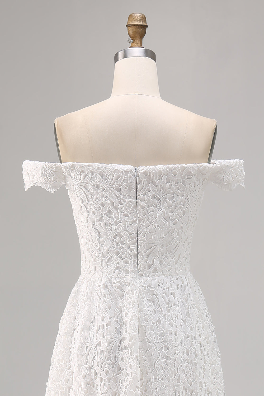 White Off The Shoulder Lace A Line High-Low Boho Maxi Dress