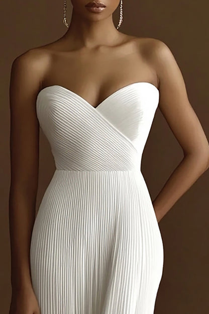 Ivory Sweetheart Pleated Maxi Wedding Reception Dress