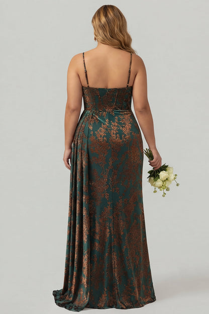 Burgundy Corset Spaghetti Straps Velvet Long Wedding Guest Dress with Slit