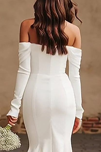 Ivory Mermaid Sweep Train Wedding Dress with Slit