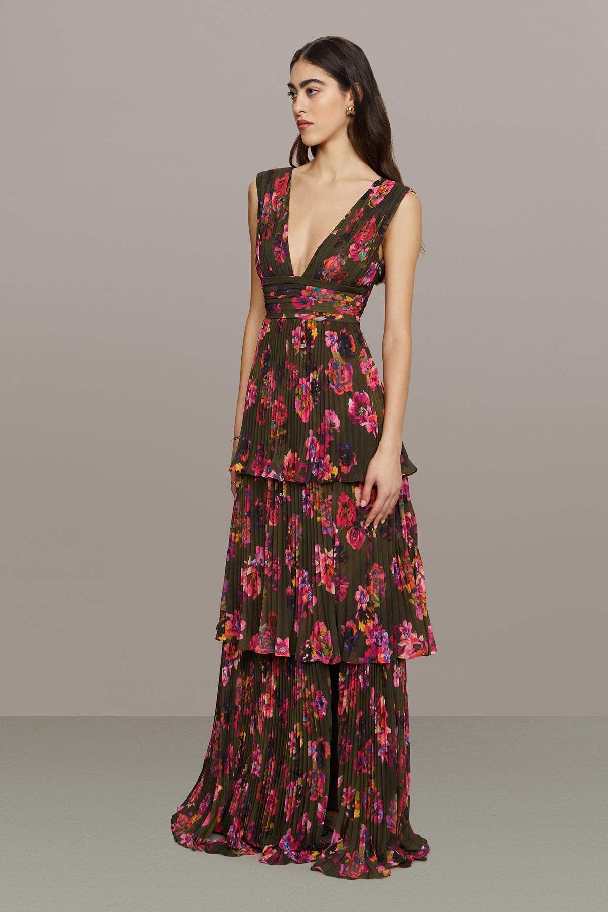Fluer Deep V Pleated Gown
