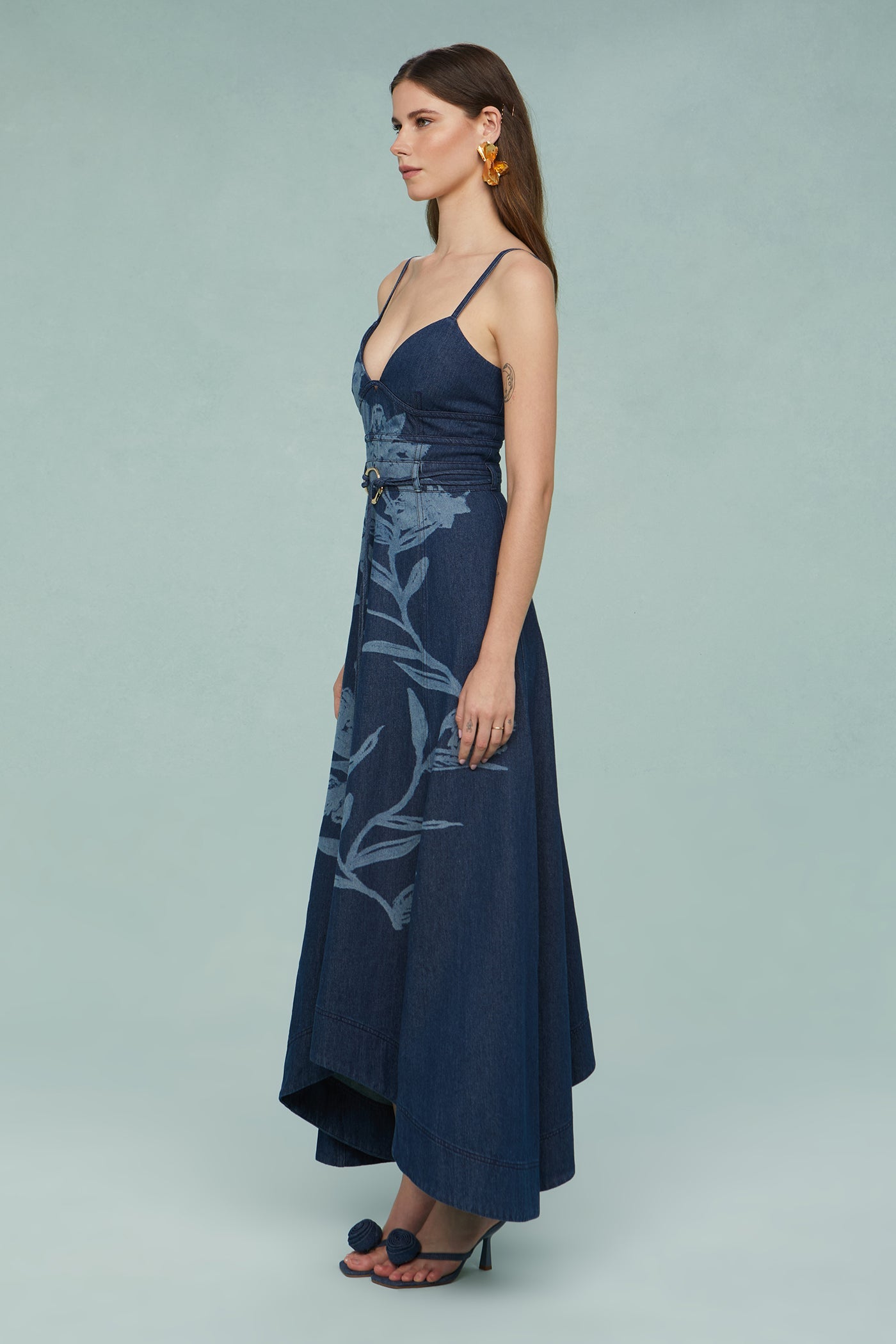 Dana Printed Denim Midi Dress