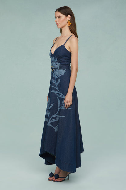 Dana Printed Denim Midi Dress