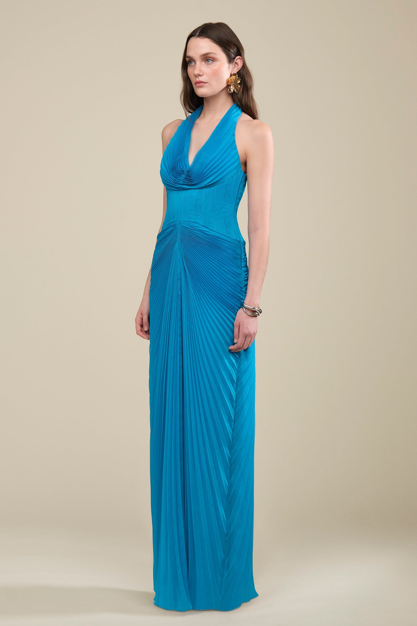 Enly Pleated Ruched Gown