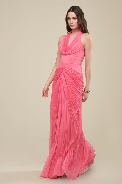 Enly Pleated Ruched Gown