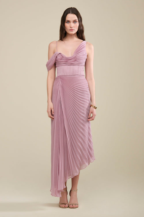 Joelle Pleated Draped Gown