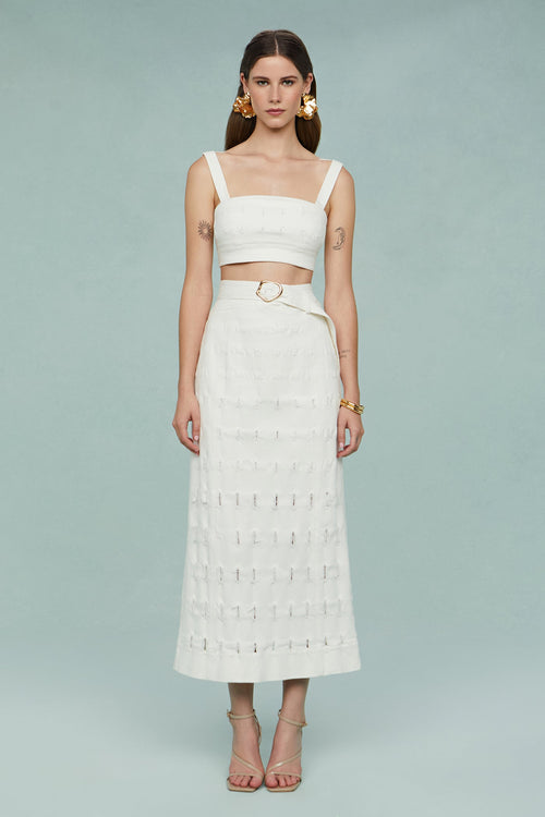 Jay Textured Twill Midi Skirt