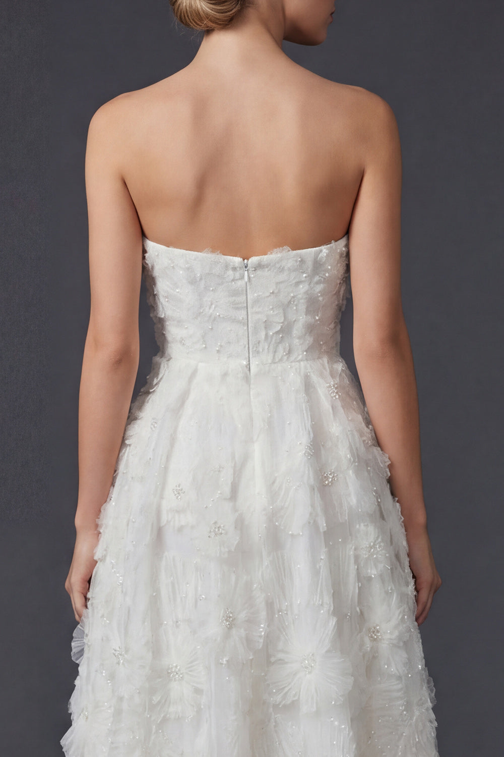 White A Line Strapless Maxi Floral Boho Wedding Dress