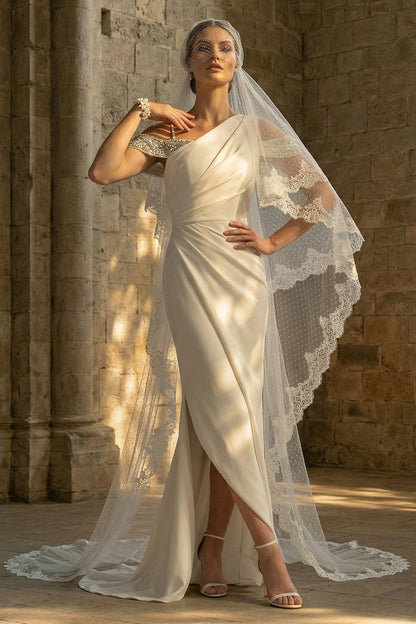 Mermaid Maxi Ruched White Boho Wedding Dress