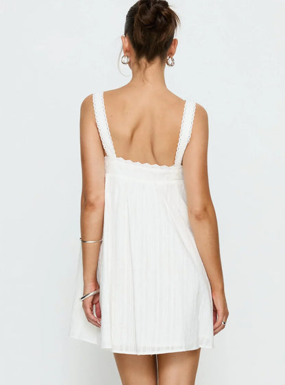 Reason To Stay Lace Trim Floaty Mini Dress White