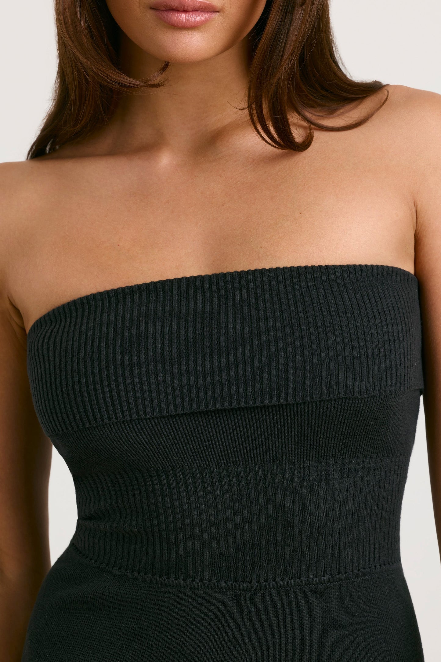 Chunky Knit Bandeau Kick Flare Jumpsuit in Black