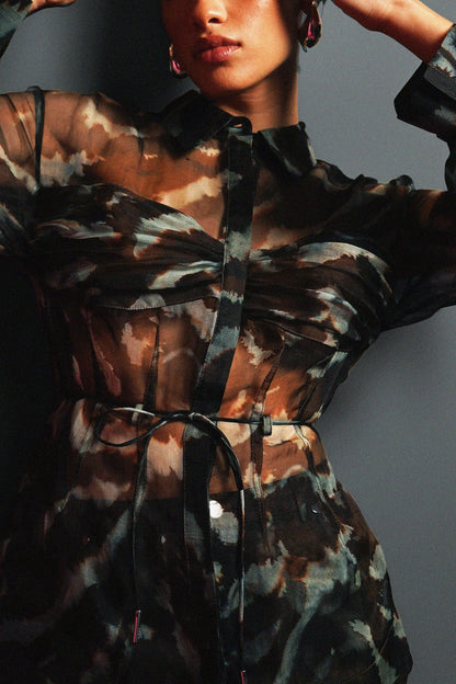 Clea Sheer Printed Silk Blouse