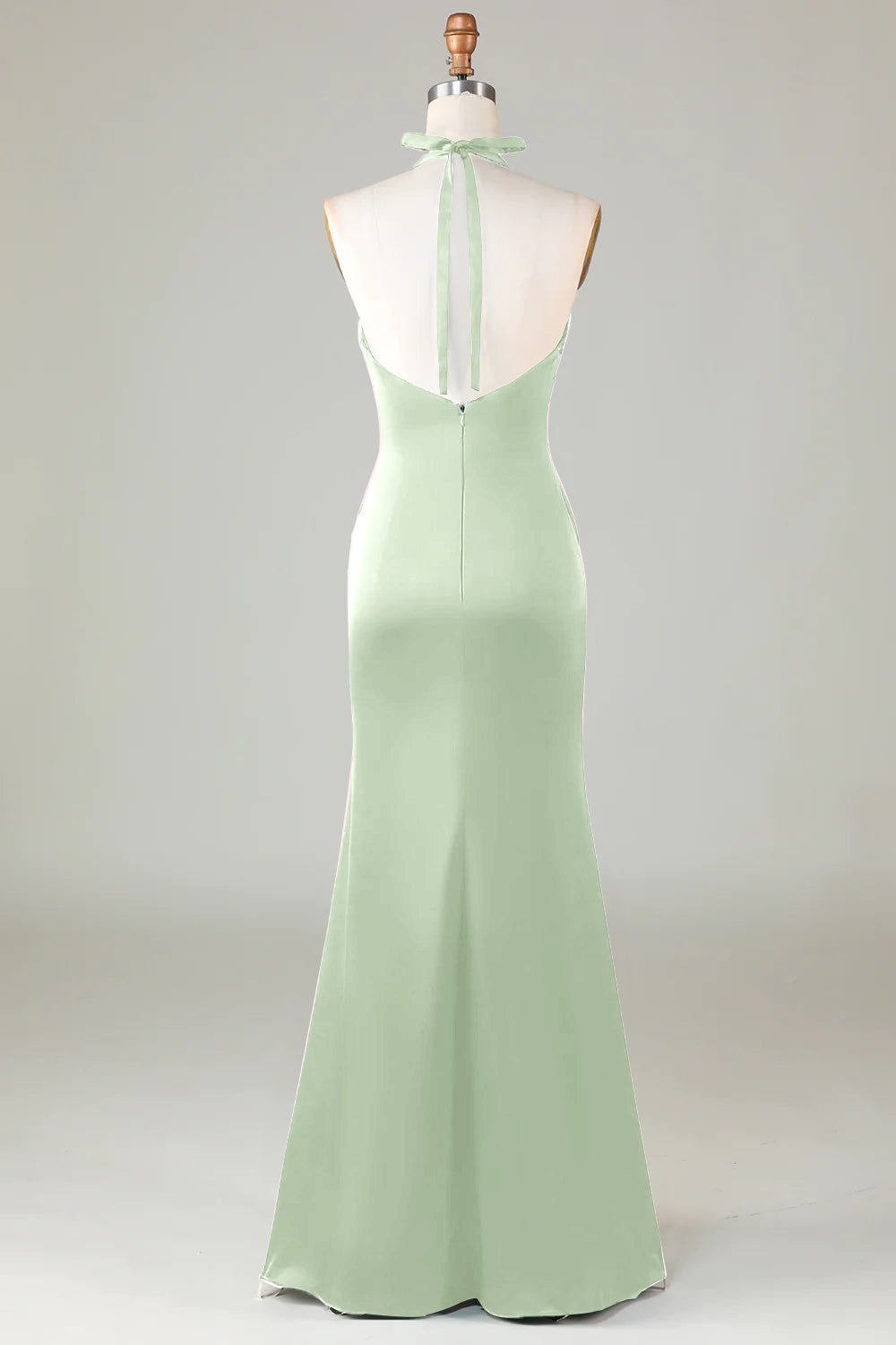 Burgundy Mermaid Halter Long Satin Bridesmaid Dress
