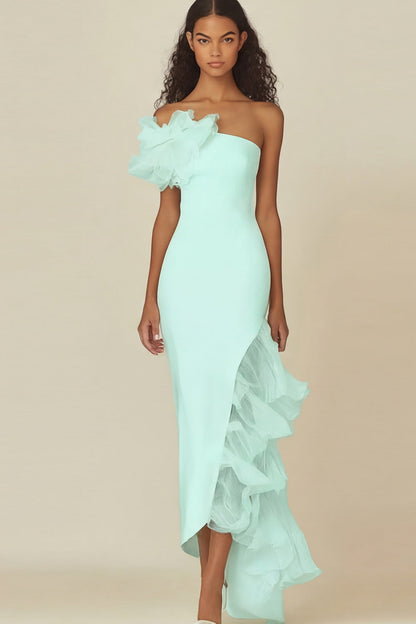 White Sheath Long Asymmetrical Rehearsal Dinner Dress