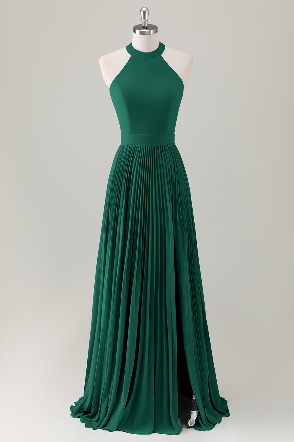 Dark Green A-Line Halter Long Bridesmaid Dress with Slit