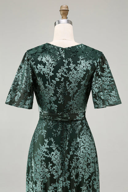 Burnout Velvet Dark Green Mother of Bride Dress
