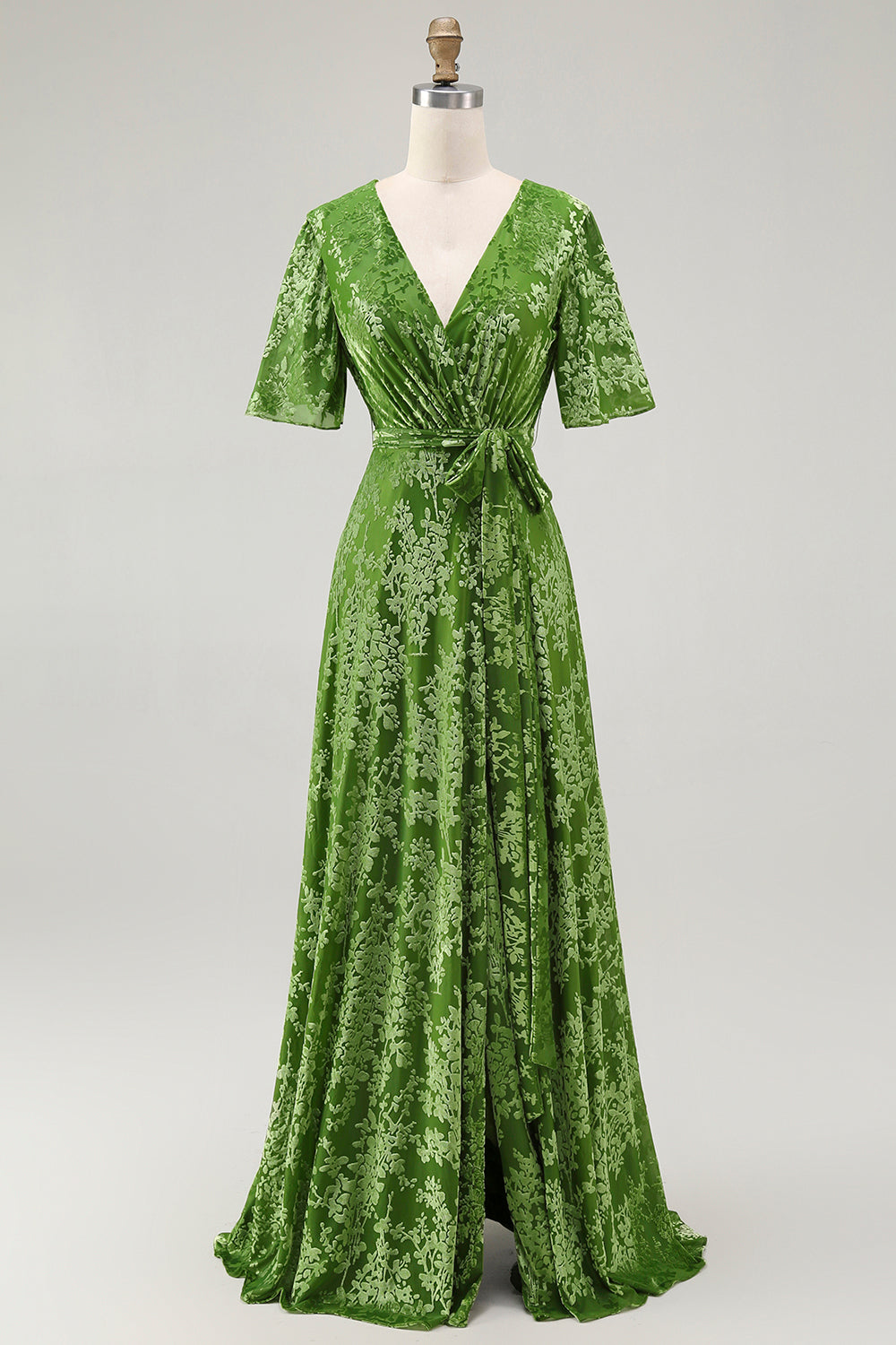 V-Neck Dark Green Mother of Bride Dress with Slit