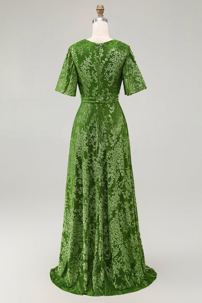 Burnout Velvet Dark Green Mother of Bride Dress