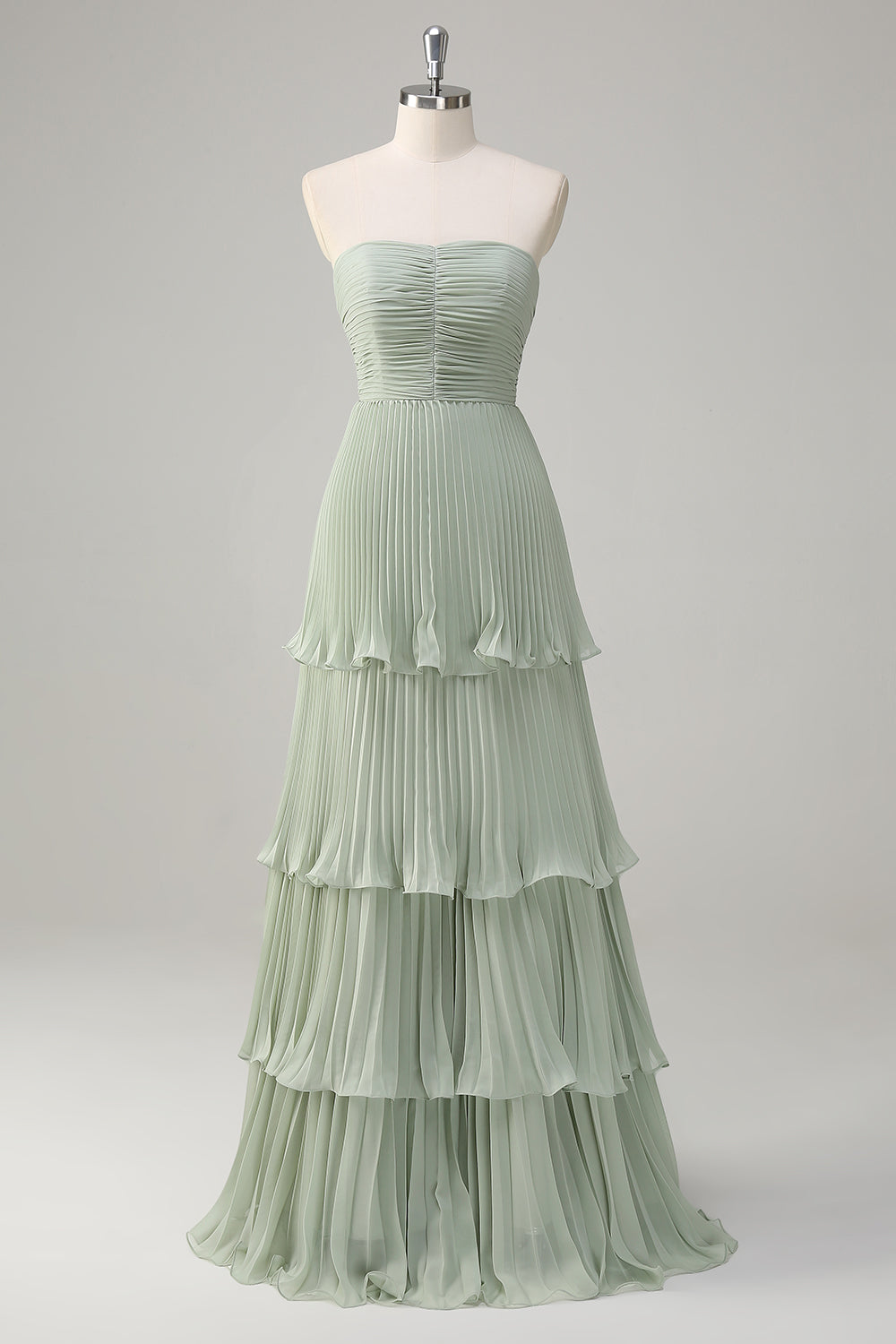 Strapless Sky Blue Prom Dress with Pleated