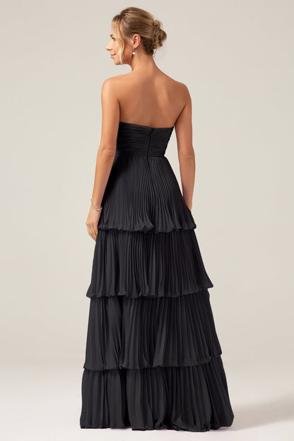 A-Line Sweetheart Tiered Chiffon Long Lilac Bridesmaid Dress with Pleated