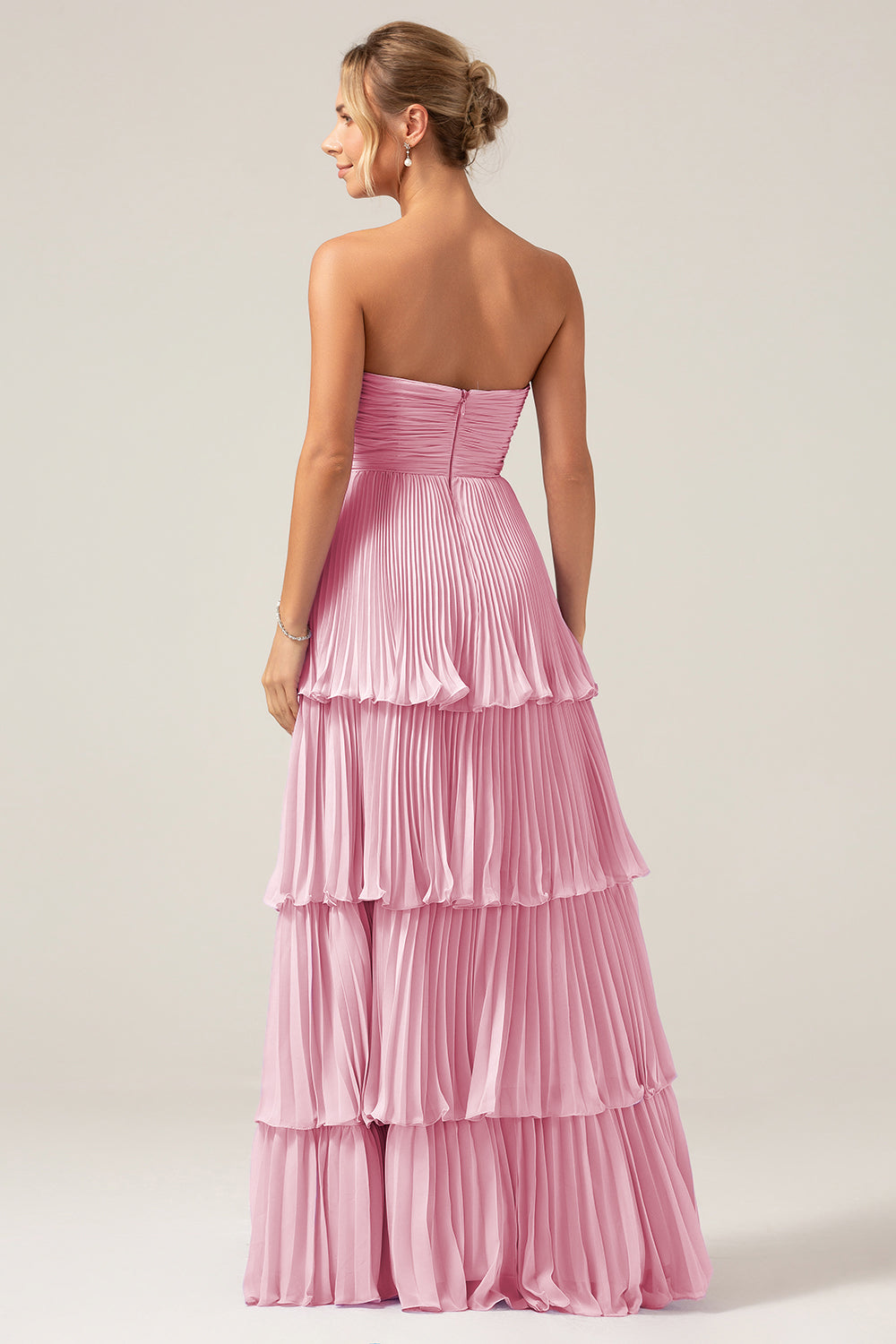 Sky Blue Sweetheart Pleated Tiered Long Bridesmaid Dress