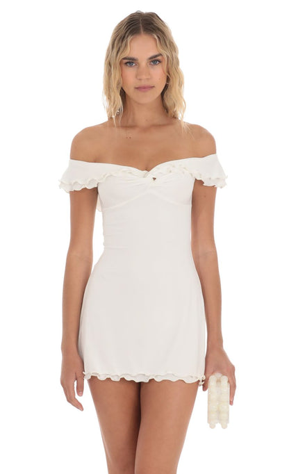 Off Shoulder Twist Dress in White