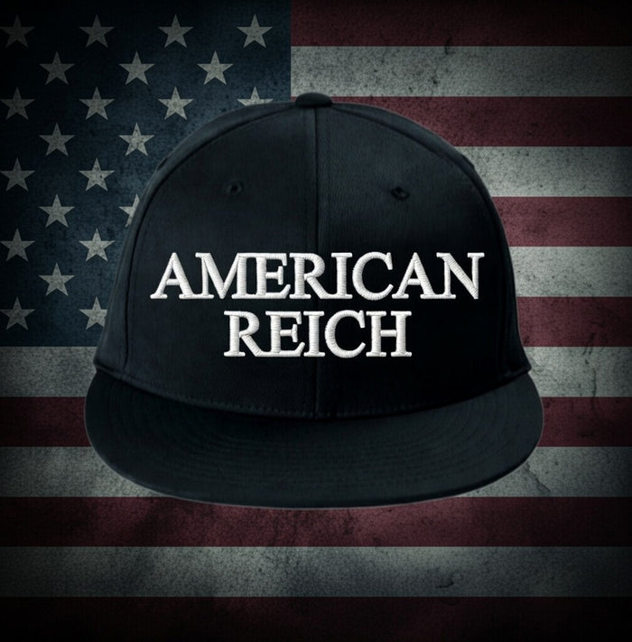 Embroidered Flat-bill Snapback. Black/White Font