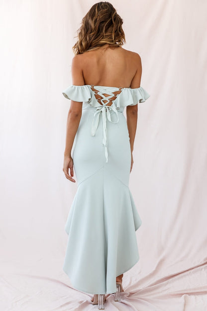 Cloud 9 Bardot Neckline Corset Back Dress Sage